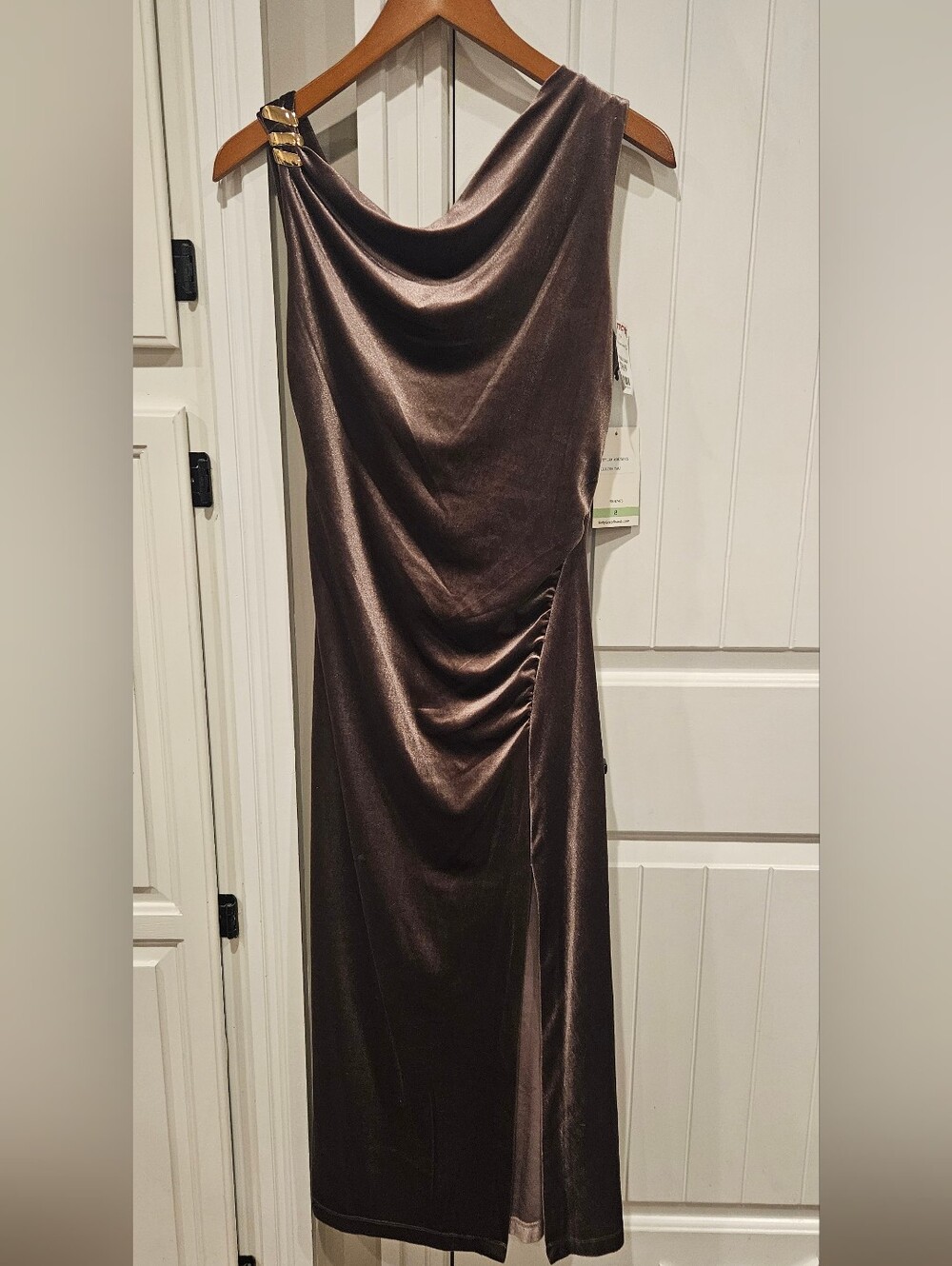 Taylor Chocolate Brown Satin Drape Maxi Dress